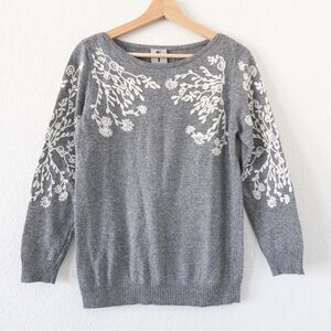 Rain + Rose Gray Embroidered Floral Angora Sweater Size Small